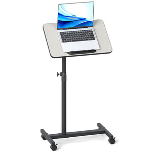 Overbed Table with Lockable Wheels, C-Shaped End Table with Tilting Top
