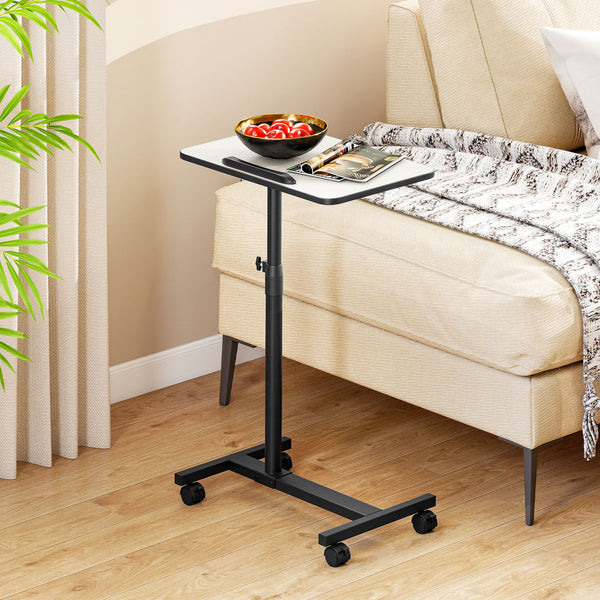 Overbed Table with Lockable Wheels, C-Shaped End Table with Tilting Top