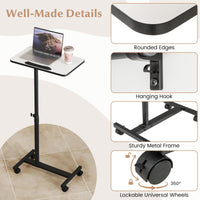 Overbed Table with Lockable Wheels, C-Shaped End Table with Tilting Top