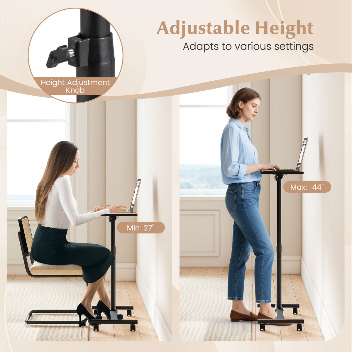 Overbed Table with Lockable Wheels, C-Shaped End Table with Tilting Top