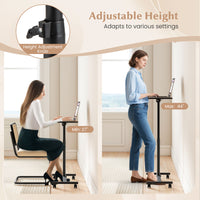 Overbed Table with Lockable Wheels, C-Shaped End Table with Tilting Top