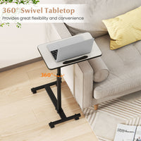 Overbed Table with Lockable Wheels, C-Shaped End Table with Tilting Top