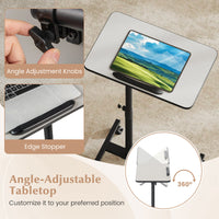Overbed Table with Lockable Wheels, C-Shaped End Table with Tilting Top