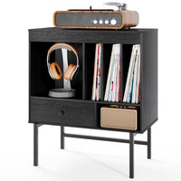 Large Record Player Stand with Open Compartments for Music Room