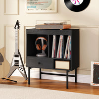 Large Record Player Stand with Open Compartments for Music Room