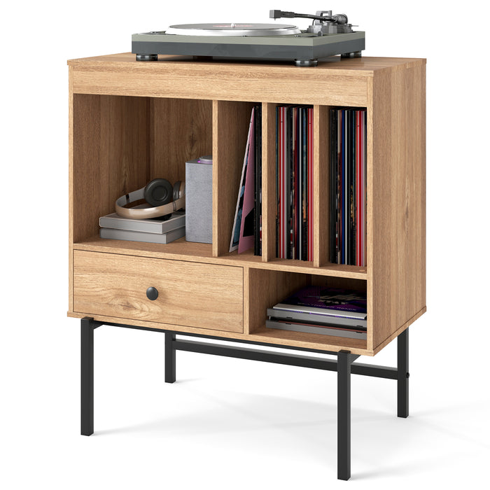 Large Record Player Stand with Open Compartments for Music Room