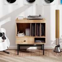 Large Record Player Stand with Open Compartments for Music Room