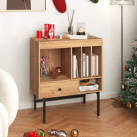 Large Record Player Stand with Open Compartments for Music Room