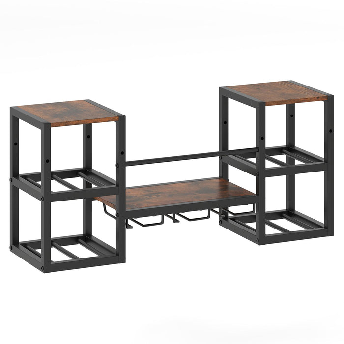 3-Tier Wall Mounted Wine Rack with Glass Holder and Open Shelves