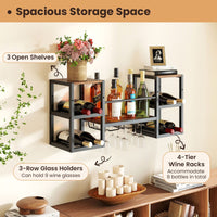 3-Tier Wall Mounted Wine Rack with Glass Holder and Open Shelves
