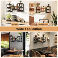 3-Tier Wall Mounted Wine Rack with Glass Holder and Open Shelves