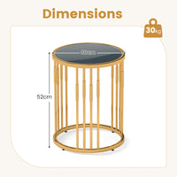 Glass Coffee Table, 40cm Round Side Table with Gold Metal Frame