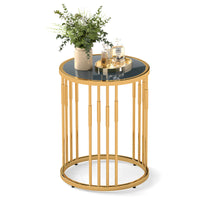 Glass Coffee Table, 40cm Round Side Table with Gold Metal Frame