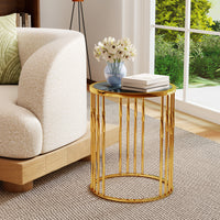 Glass Coffee Table, 40cm Round Side Table with Gold Metal Frame