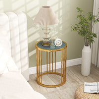 Glass Coffee Table, 40cm Round Side Table with Gold Metal Frame