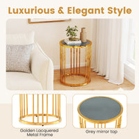 Glass Coffee Table, 40cm Round Side Table with Gold Metal Frame