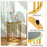 Glass Coffee Table, 40cm Round Side Table with Gold Metal Frame