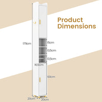 181 cm Tall Bathroom Cabinet, Narrow Storage Organizer w/ 3 Doors & Adjustable Shelves