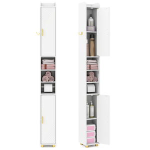 181 cm Tall Bathroom Cabinet, Narrow Storage Organizer w/ 3 Doors & Adjustable Shelves