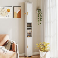 181 cm Tall Bathroom Cabinet, Narrow Storage Organizer w/ 3 Doors & Adjustable Shelves