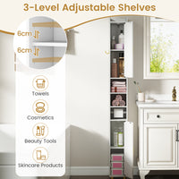 181 cm Tall Bathroom Cabinet, Narrow Storage Organizer w/ 3 Doors & Adjustable Shelves