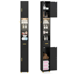 181 cm Tall Bathroom Cabinet, Narrow Storage Organizer w/ 3 Doors & Adjustable Shelves