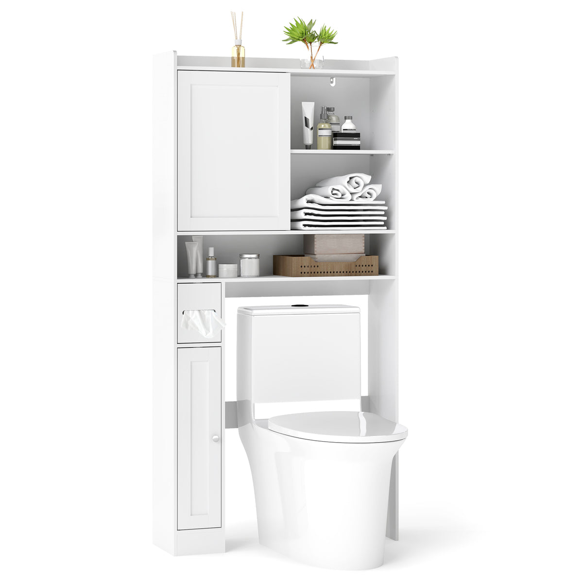Over the Toilet Cabinet, Space-saving Bathroom Storage Organizer with Sliding Door