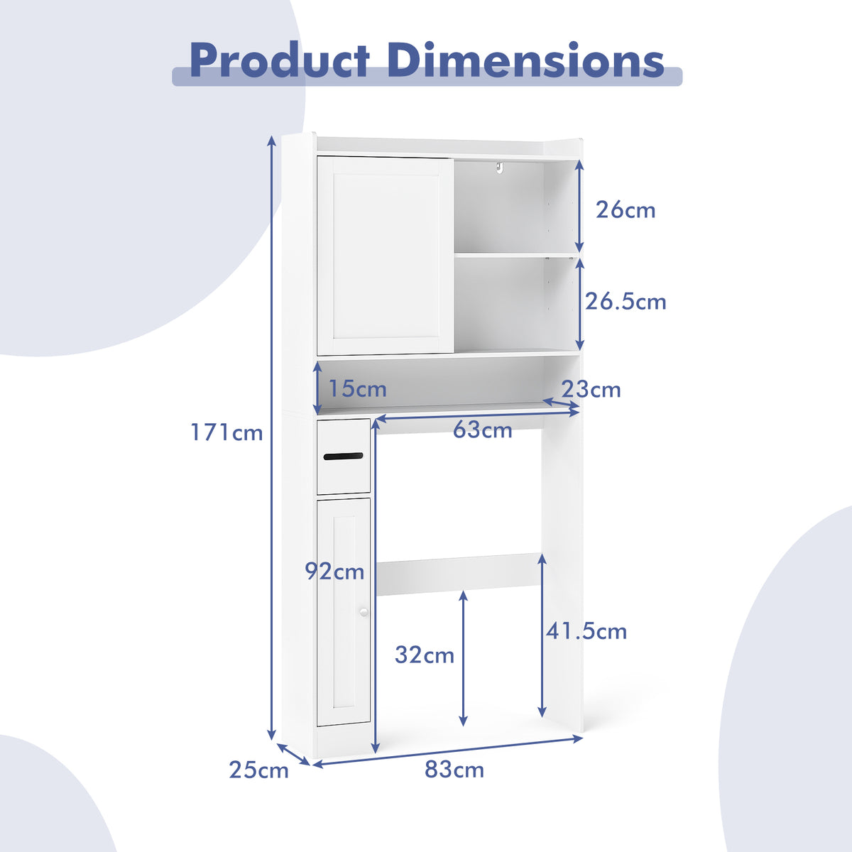 Over the Toilet Cabinet, Space-saving Bathroom Storage Organizer with Sliding Door