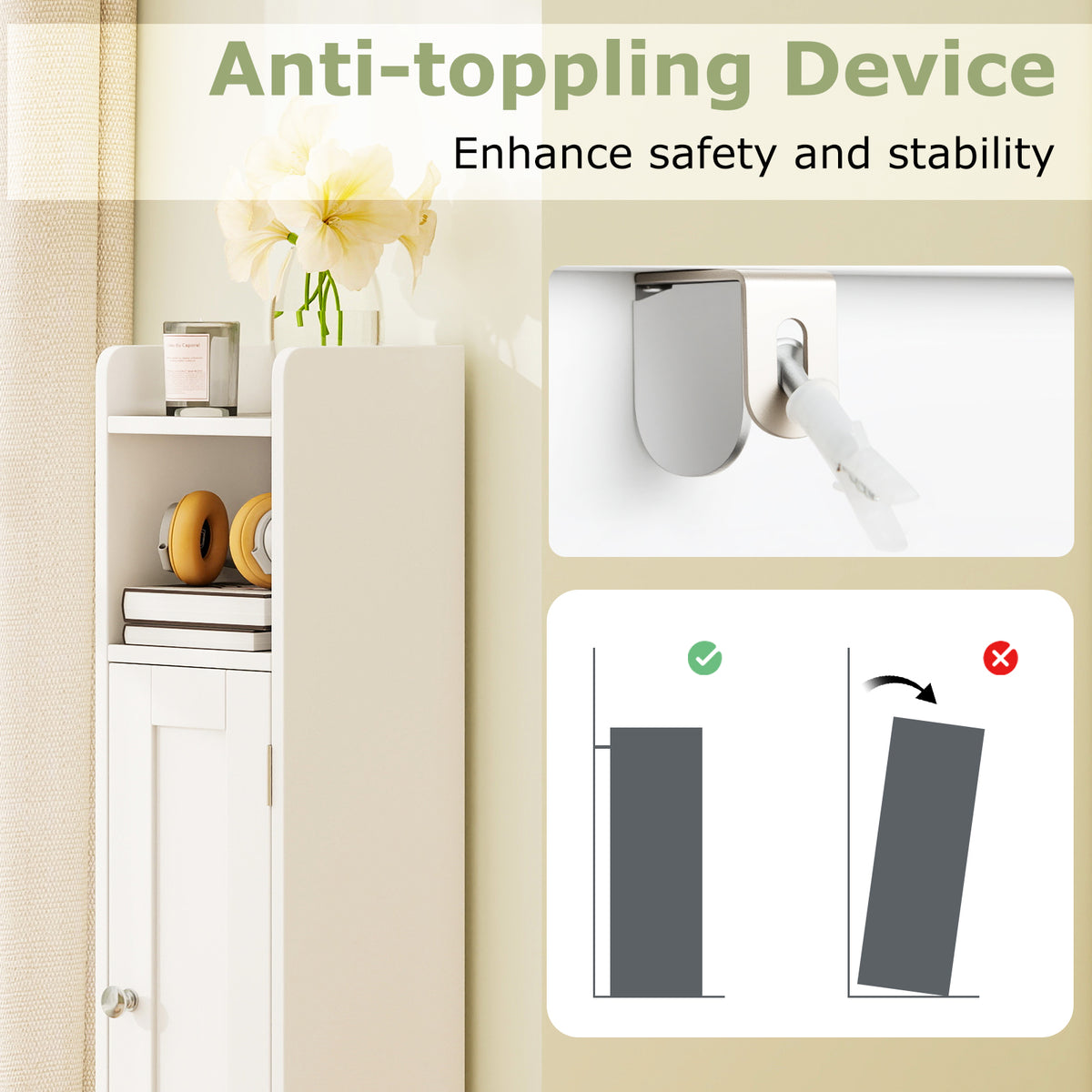Bathroom Storage Cabinet with Door, Toilet Paper Holder Stand
