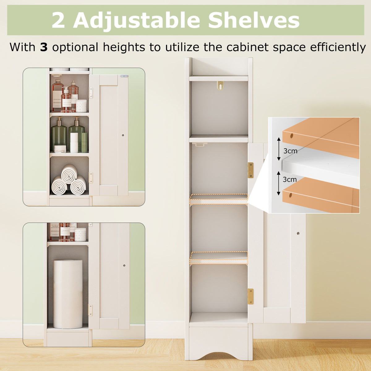 Bathroom Storage Cabinet with Door, Toilet Paper Holder Stand