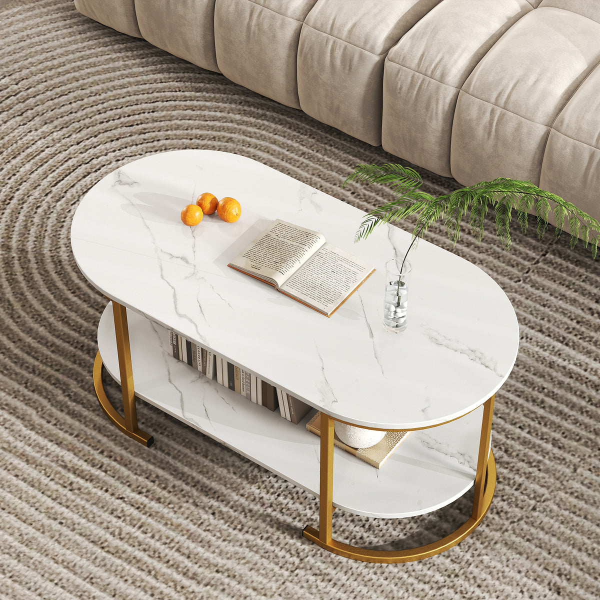 Giantex Faux Marble Coffee Table, Modern 2-Tier Center Table with Open Shelf