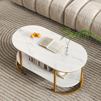 Giantex Faux Marble Coffee Table, Modern 2-Tier Center Table with Open Shelf