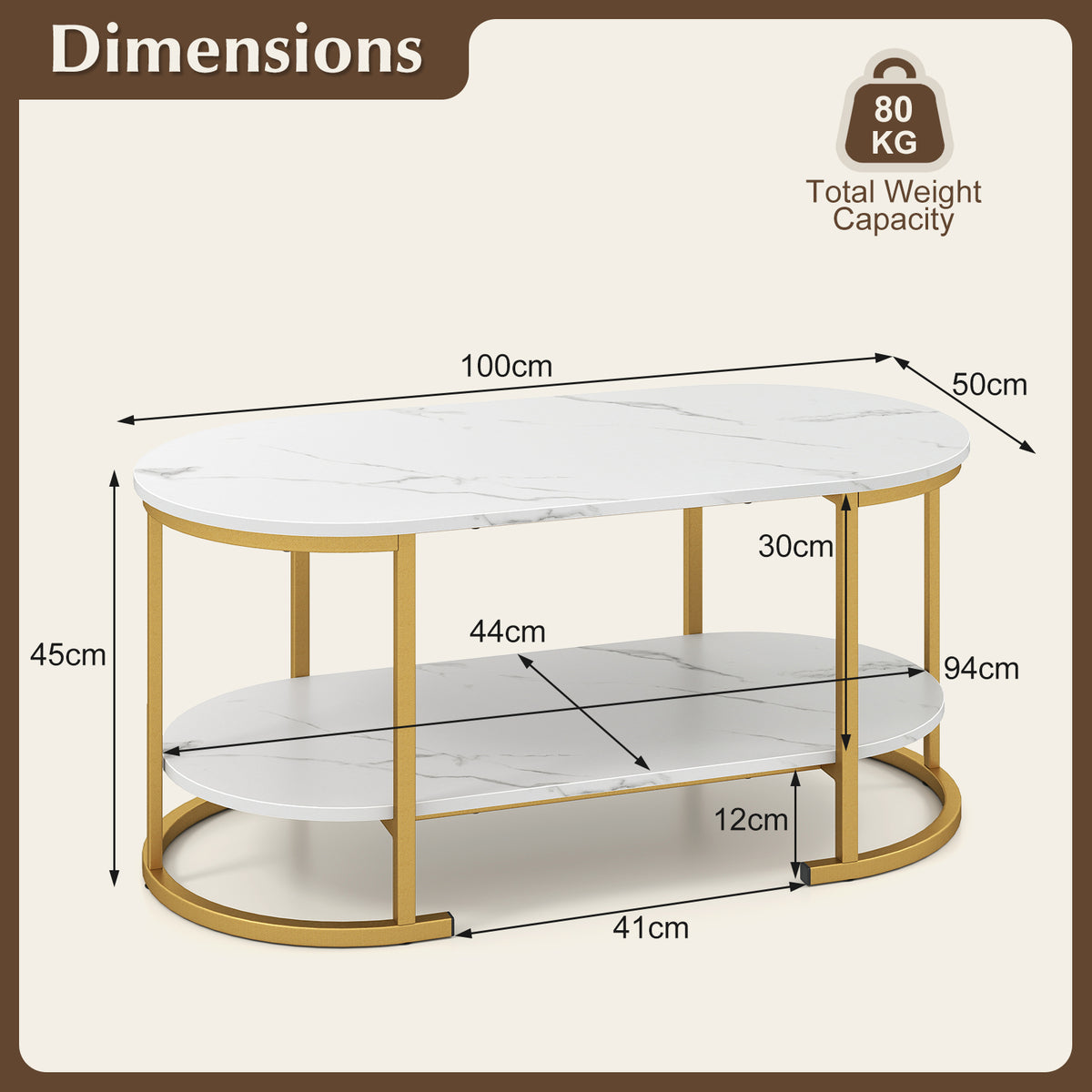 Giantex Faux Marble Coffee Table, Modern 2-Tier Center Table with Open Shelf