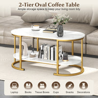 Giantex Faux Marble Coffee Table, Modern 2-Tier Center Table with Open Shelf