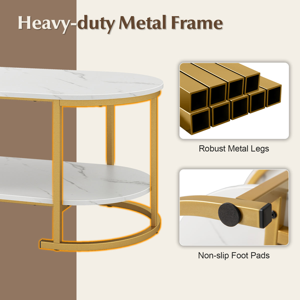 Giantex Faux Marble Coffee Table, Modern 2-Tier Center Table with Open Shelf