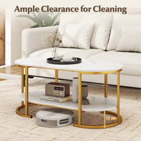 Giantex Faux Marble Coffee Table, Modern 2-Tier Center Table with Open Shelf