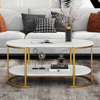 Giantex Faux Marble Coffee Table, Modern 2-Tier Center Table with Open Shelf
