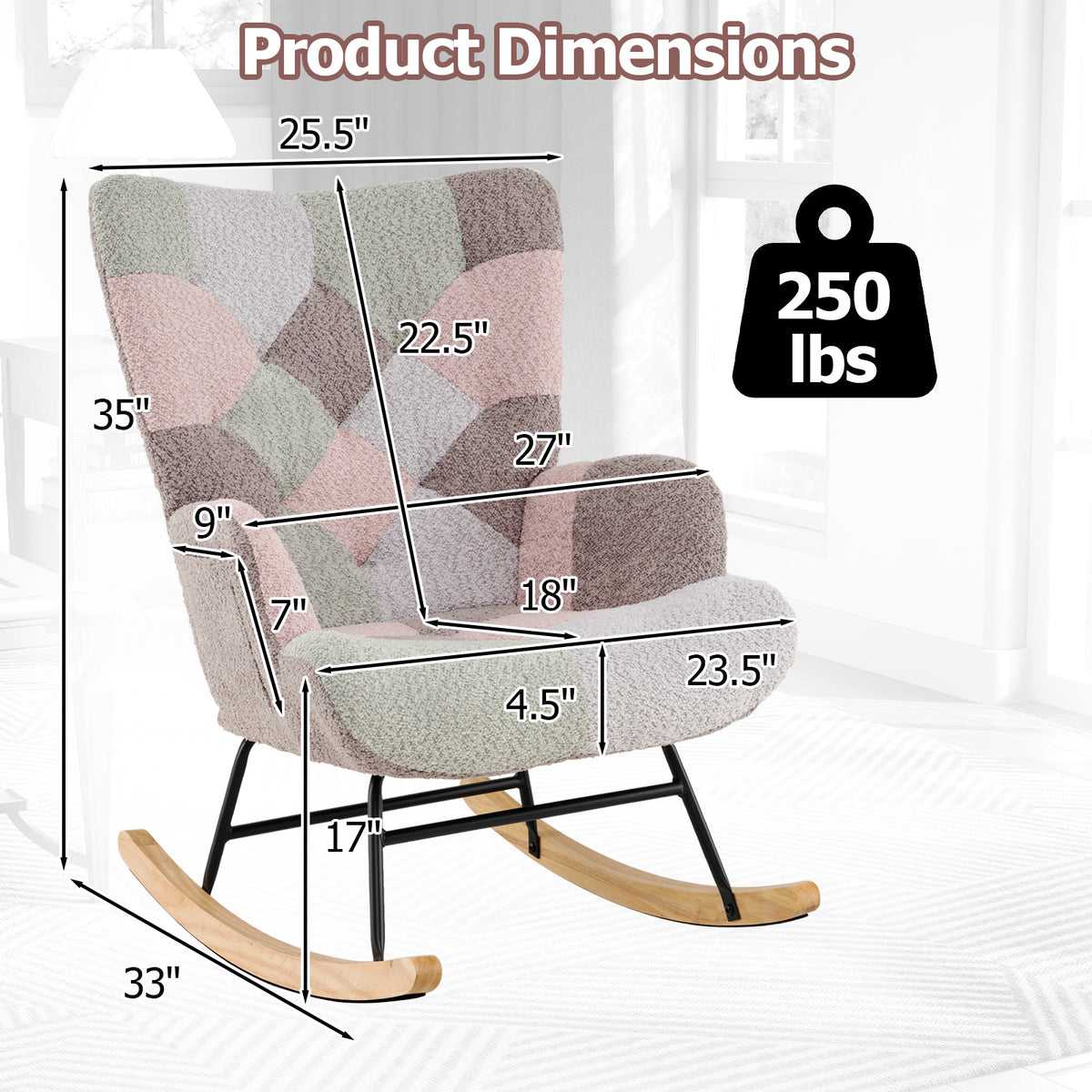 Nursery Rocking Chair Upholstered Boucle Fabric Nursing Armchair