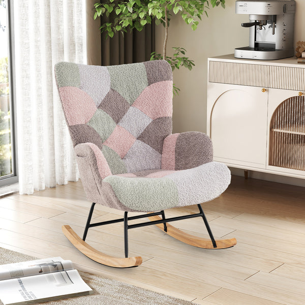 Nursery Rocking Chair Upholstered Boucle Fabric Nursing Armchair