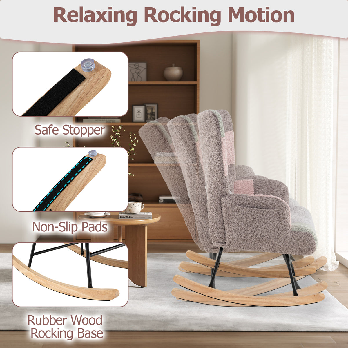 Nursery Rocking Chair Upholstered Boucle Fabric Nursing Armchair
