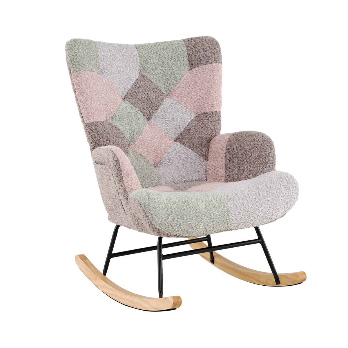 Nursery Rocking Chair Upholstered Boucle Fabric Nursing Armchair