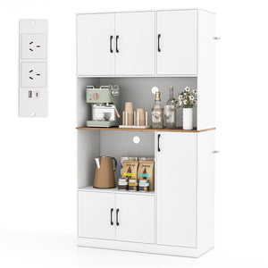 180 cm Tall Pantry Cabinet with Power Outlet and Microwave Stand