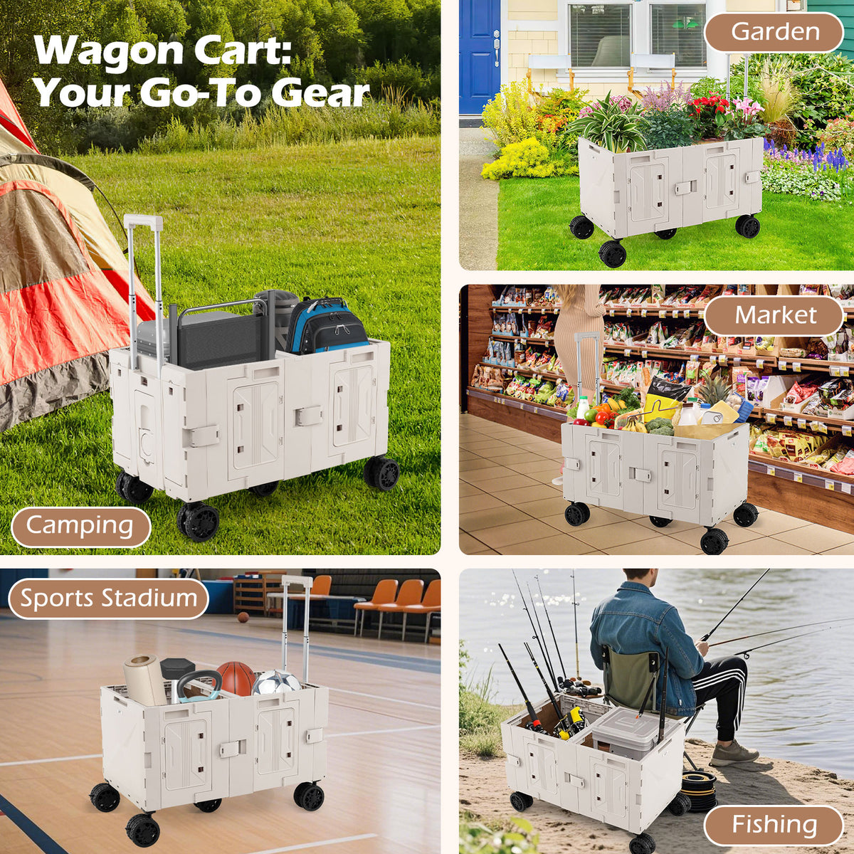 Large Foldable Utility Cart w/ 2 Storage Crates