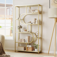 5-Tier Geometric Bookshelf with U Shape and Metal Frame for Home Office