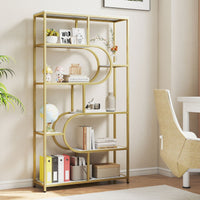 5-Tier Geometric Bookshelf with U Shape and Metal Frame for Home Office