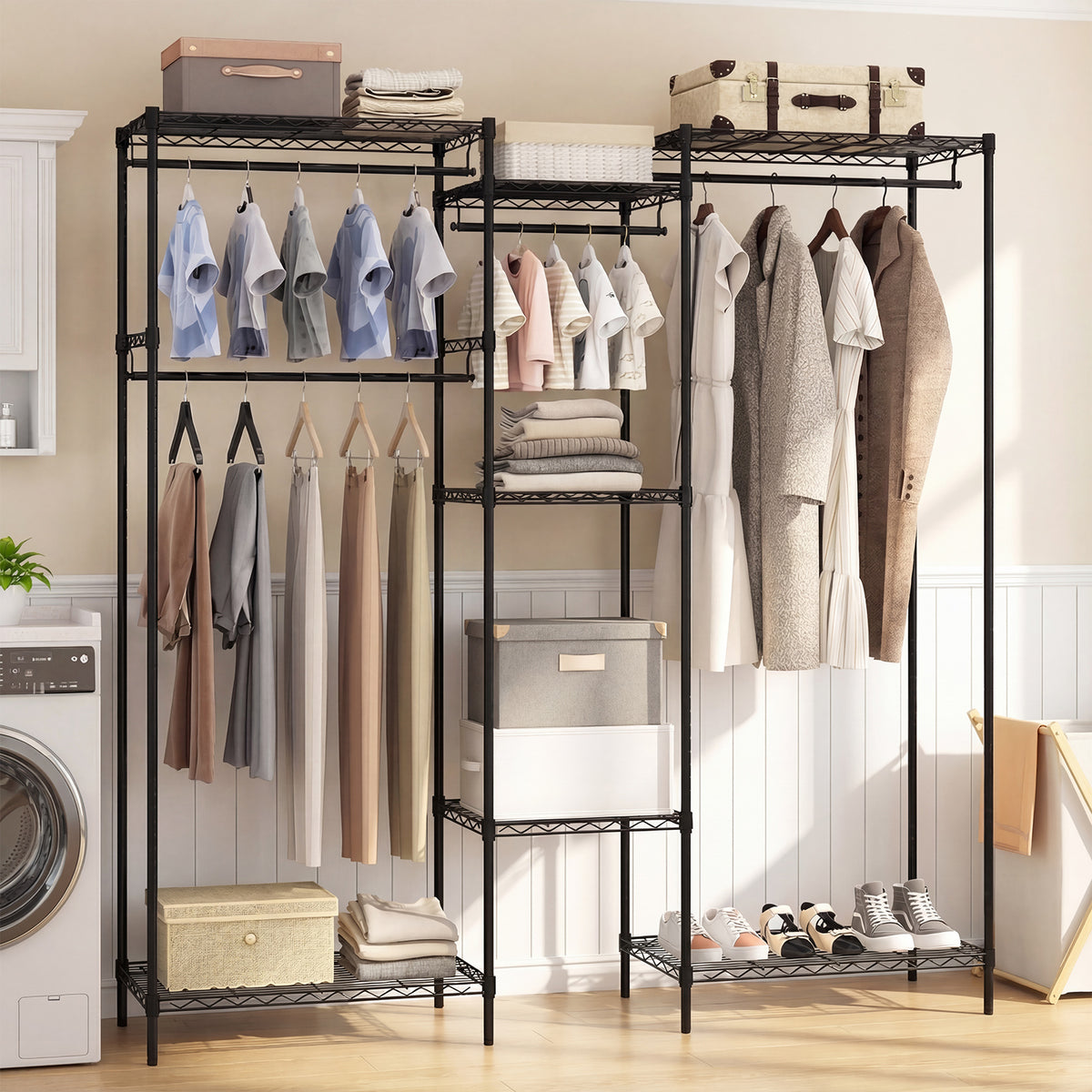 Portable Wardrobe with L-shape and Horizontal Installation