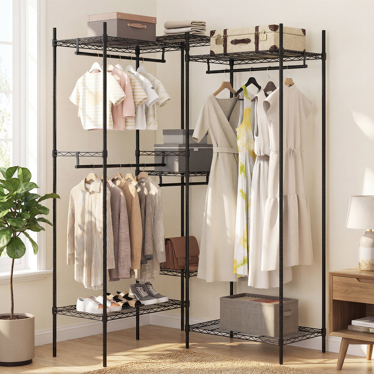 Portable Wardrobe with L-shape and Horizontal Installation