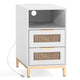 Rattan Nightstand with Charging Station and Open Storage Shelf