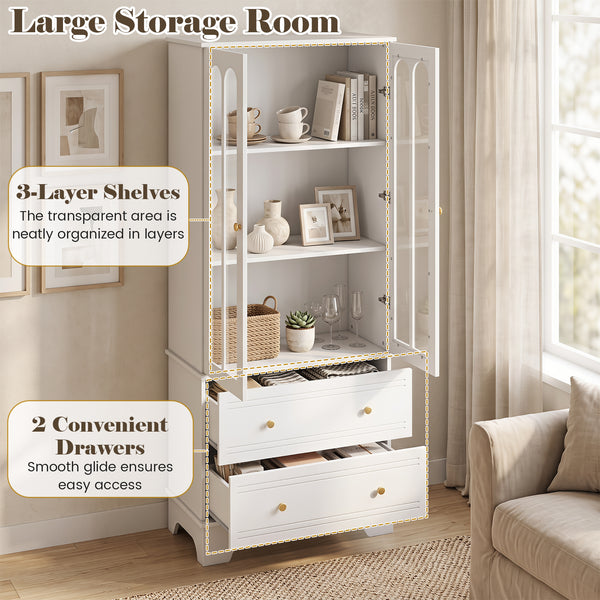 3-Tier Display Storage Cabinet with Metal Handles for Living Room