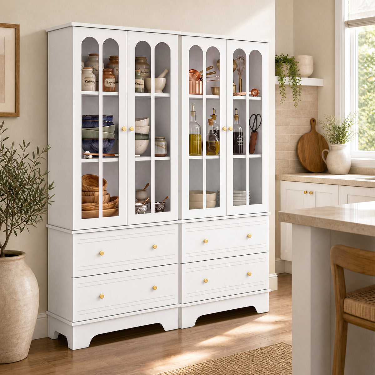 3-Tier Display Storage Cabinet with Metal Handles for Living Room